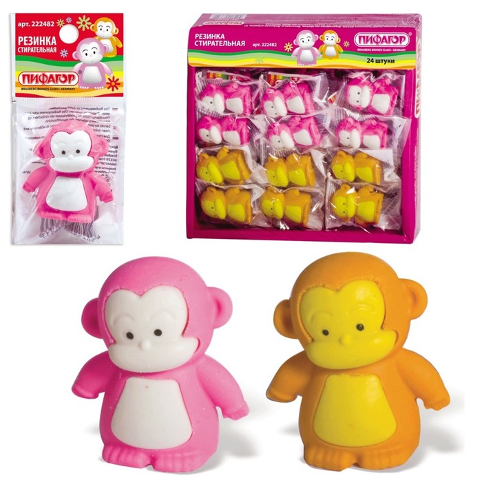 Ластик ПИФАГОР &quot;Обезьянка&quot;, микс, подвес