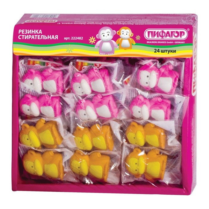 Ластик ПИФАГОР "Обезьянка", микс, подвес