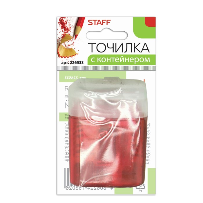 Точилка 1 отверстие с контейнером STAFF "OfficeBox", микс 226533