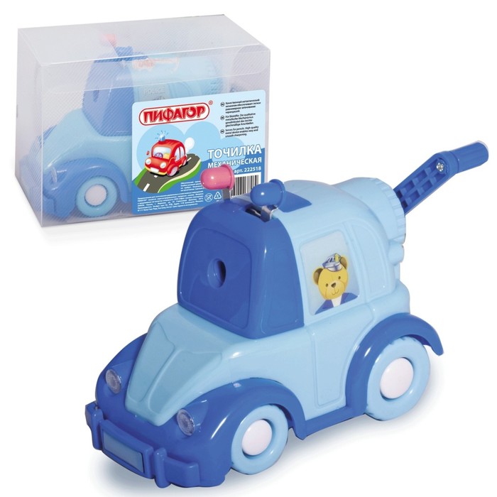 Точилка механическая ПИФАГОР «Полицейская машина», сине-голубая