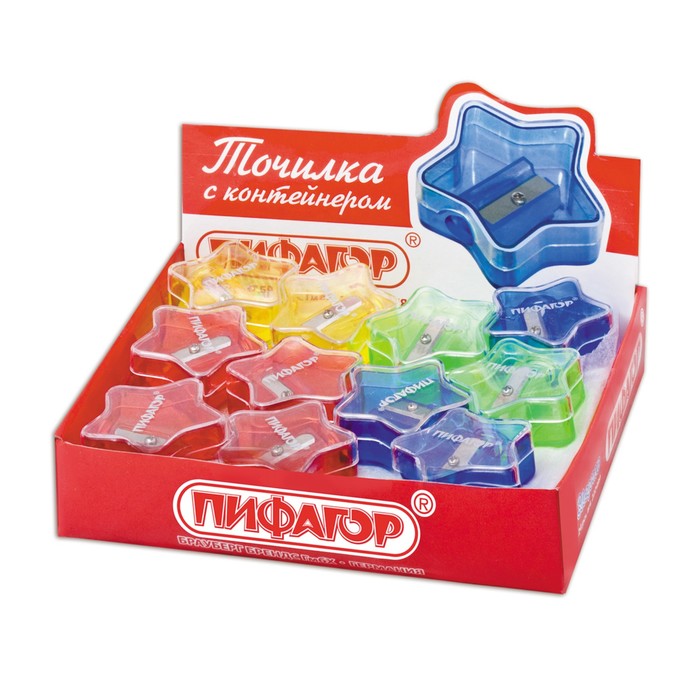 Точилка ПИФАГОР "Звездочка", 1 отверстие с контейнером
