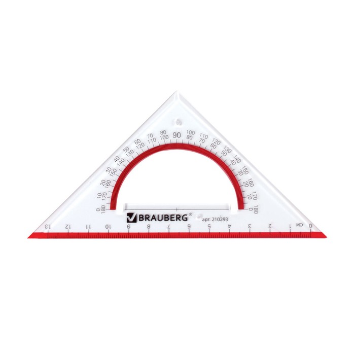 Треугольник 13см 45° BRAUBERG "Сrystal", с транспортиром, прозрачный 210293