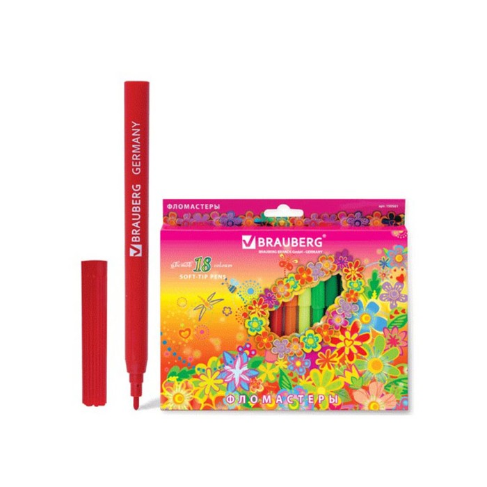 Фломастеры 18 цв BRAUBERG "Blooming flowers", вент.колп, картон упак 150561