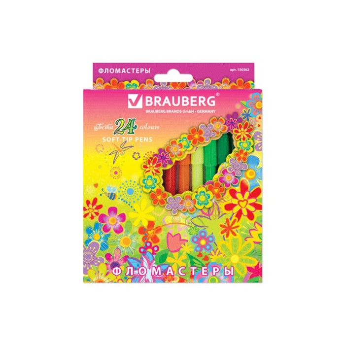 Фломастеры 24 цв BRAUBERG "Blooming flowers", вент.колп, картон упак 150562