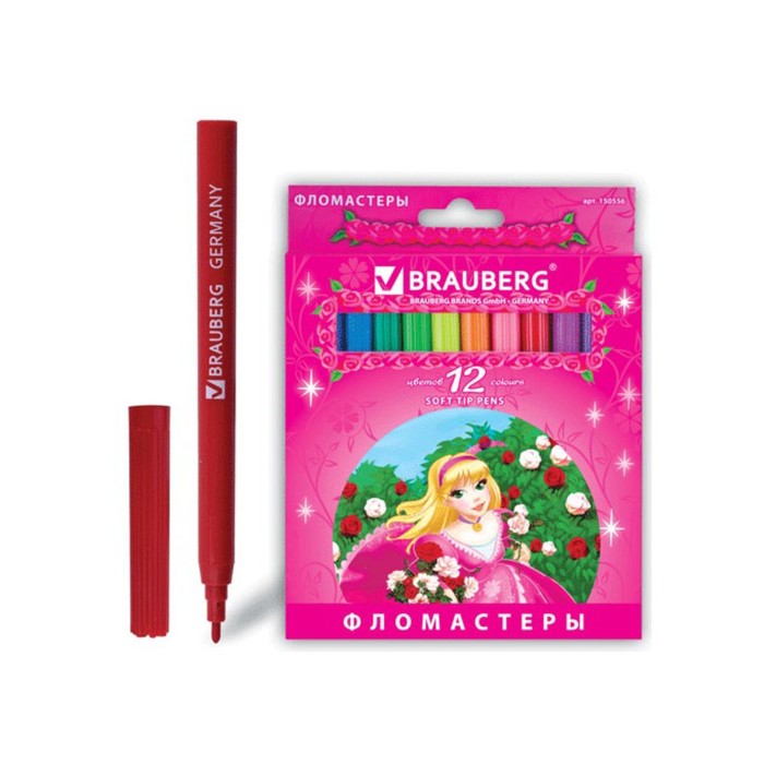Фломастеры 12 цв BRAUBERG "Rose Angel", вент.колп, картон упак 150556