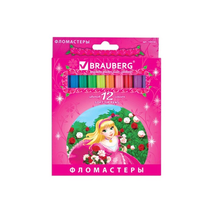 Фломастеры 12 цв BRAUBERG "Rose Angel", вент.колп, картон упак 150556
