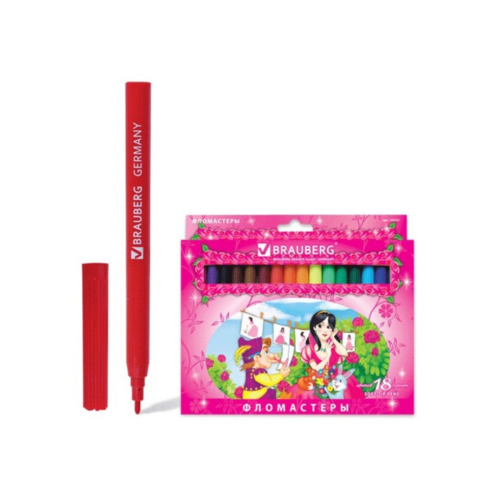 Фломастеры 18 цв BRAUBERG "Rose Angel", вент.колп, картон упак 150557