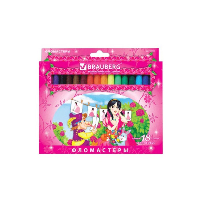 Фломастеры 18 цв BRAUBERG "Rose Angel", вент.колп, картон упак 150557