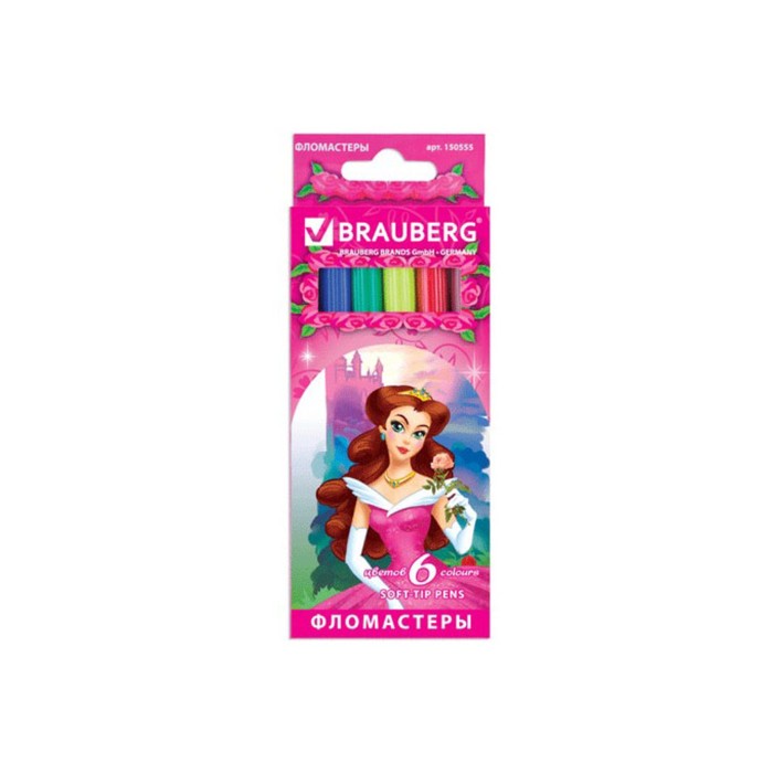 Фломастеры 6 цв BRAUBERG "Rose Angel", вент.колп, картон упак 150555
