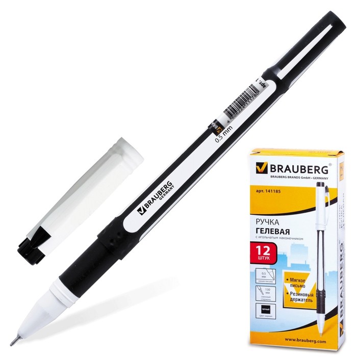 Ручка гелевая BRAUBERG "Contact", узел-игла 0,5мм, стержень черный 141185