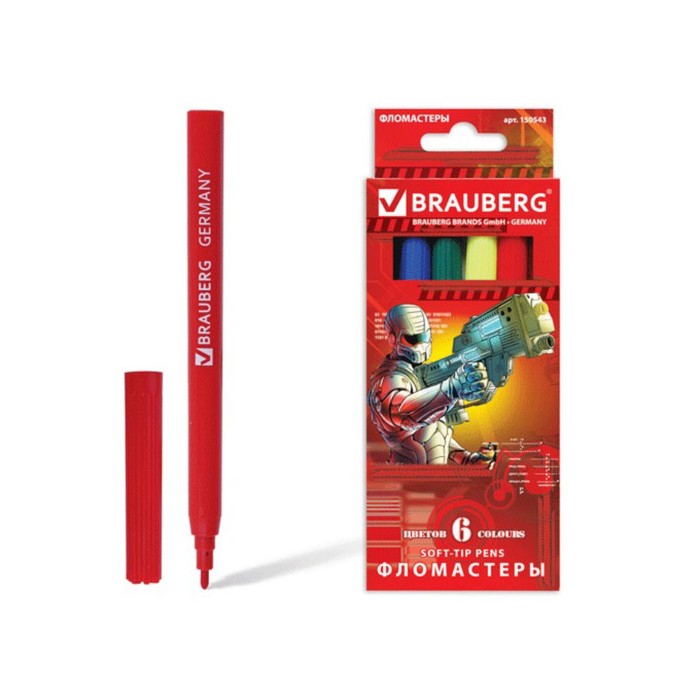 Фломастеры 6 цв BRAUBERG "Star Patrol", вент.колп, картон упак 150543