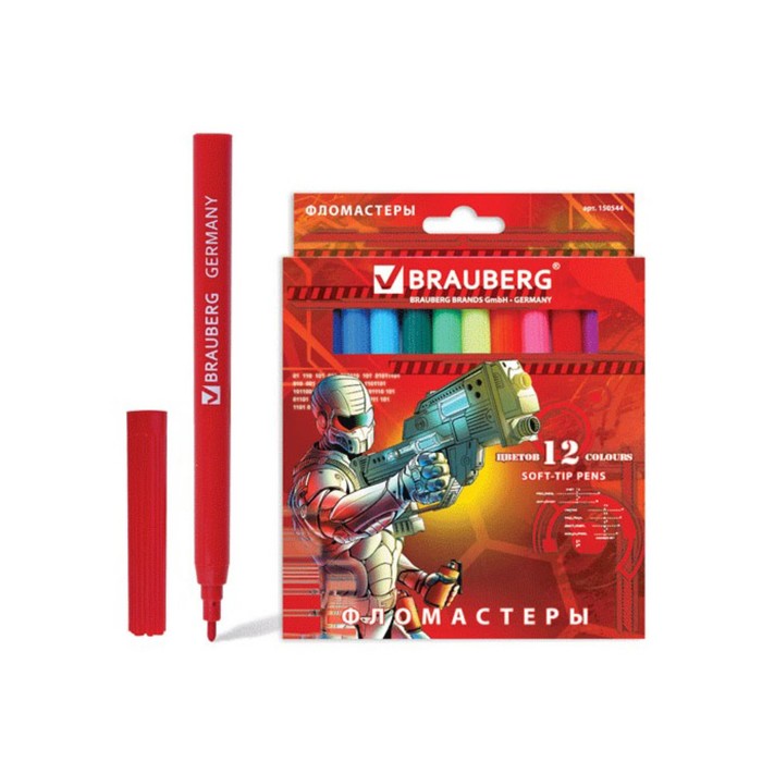 Фломастеры 12 цв BRAUBERG "Star Patrol", вент.колп, картон упак 150544