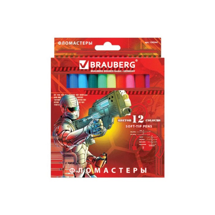 Фломастеры 12 цв BRAUBERG "Star Patrol", вент.колп, картон упак 150544