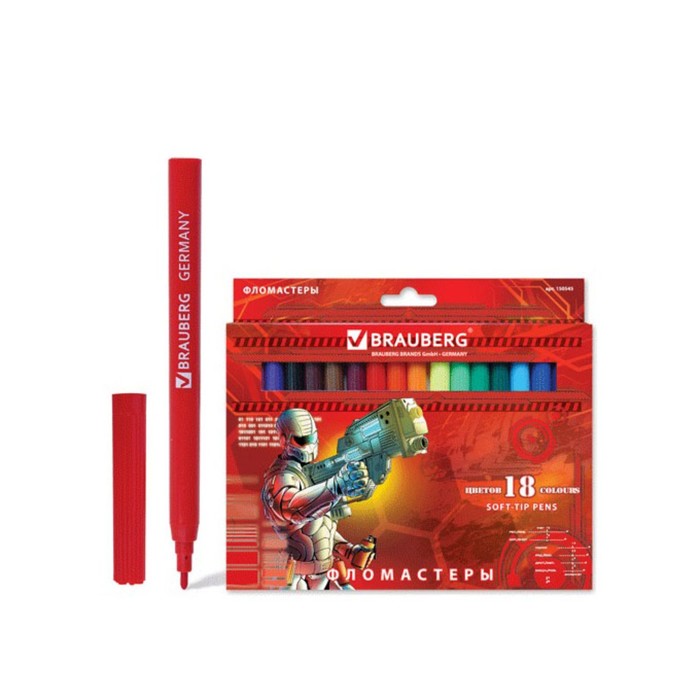 Фломастеры 18 цв BRAUBERG "Star Patrol", вент.колп, картон упак 150545