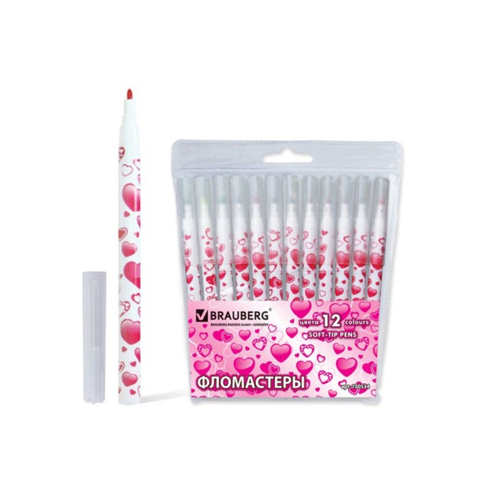 Фломастеры 12 цв BRAUBERG "Sweetheart", вент.колп, пластик. упак 150534
