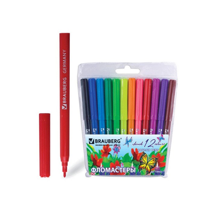Фломастеры 12 цв BRAUBERG "Wonderful butterfly", вент.колп, пластик. упак 150522