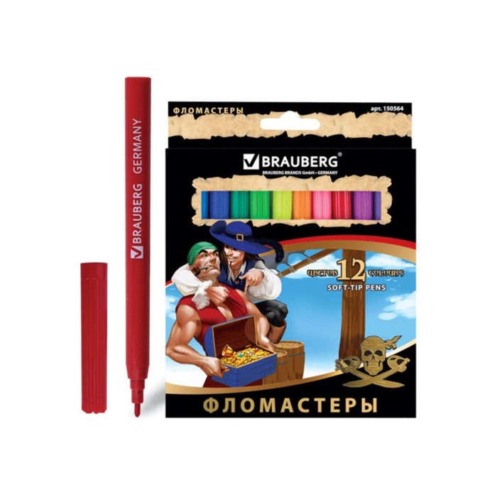 Фломастеры 12 цв BRAUBERG "Корсары", вент.колп, картон упак 150564