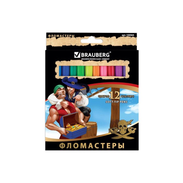 Фломастеры 12 цв BRAUBERG "Корсары", вент.колп, картон упак 150564