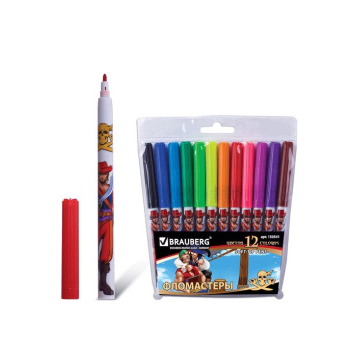 Фломастеры 12 цв BRAUBERG "Корсары", вент.колп, пластик. упак 150541