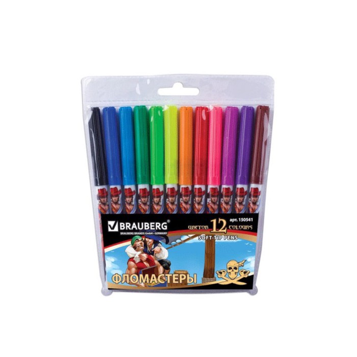 Фломастеры 12 цв BRAUBERG "Корсары", вент.колп, пластик. упак 150541