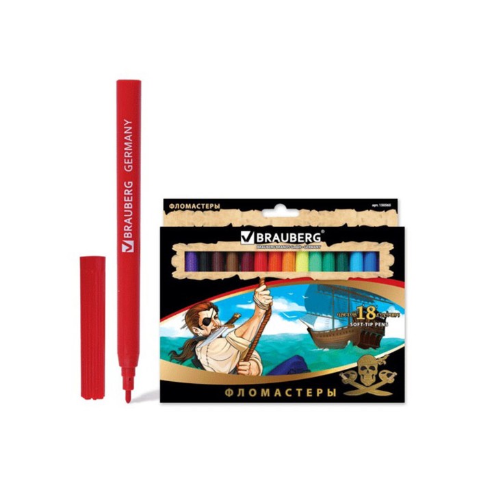 Фломастеры 18 цв BRAUBERG "Корсары", вент.колп, картон упак 150565