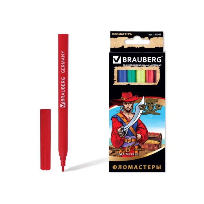 Фломастеры 6 цв BRAUBERG "Корсары", вент.колп, картон упак 150563