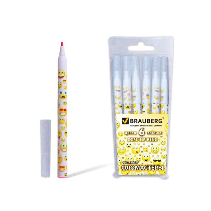 Фломастеры 6 цв BRAUBERG "Смайлики", вент.колп, пластик. упак 150529