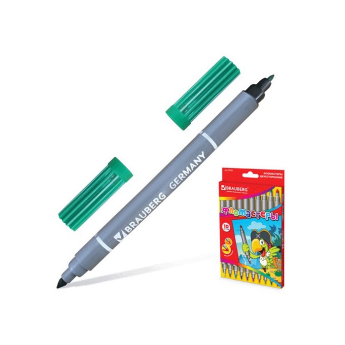 Фломастеры двусторонние 10 цв BRAUBERG, вент.колп, картон упак 150682