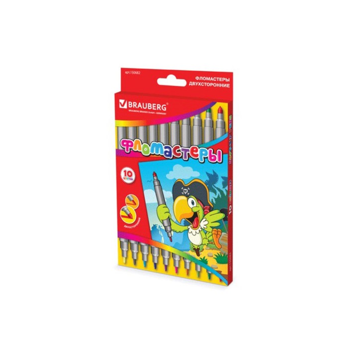 Фломастеры двусторонние 10 цв BRAUBERG, вент.колп, картон упак 150682