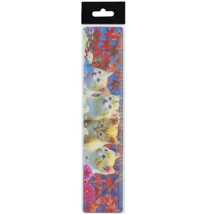 Линейка 20 см, 3D BRAUBERG «Котята», европодвес