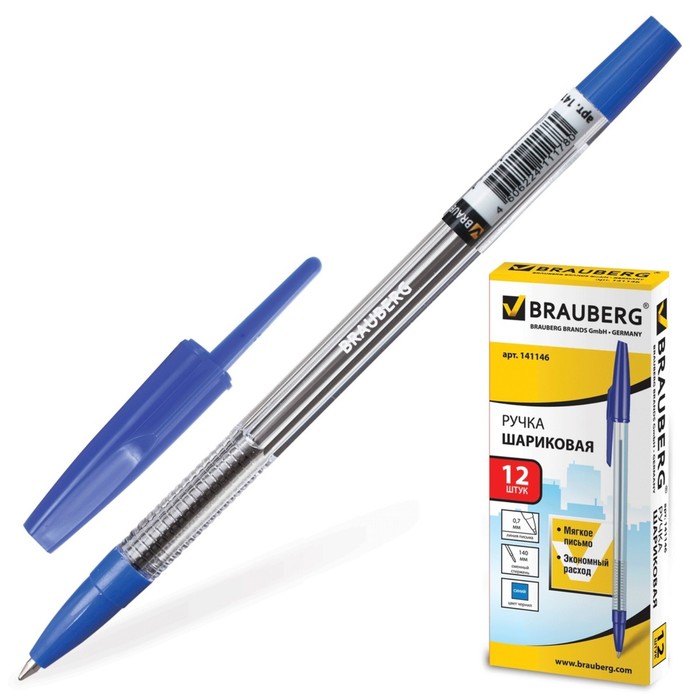 Ручка шариковая BRAUBERG "Note", стержень синий 0,7мм 141146