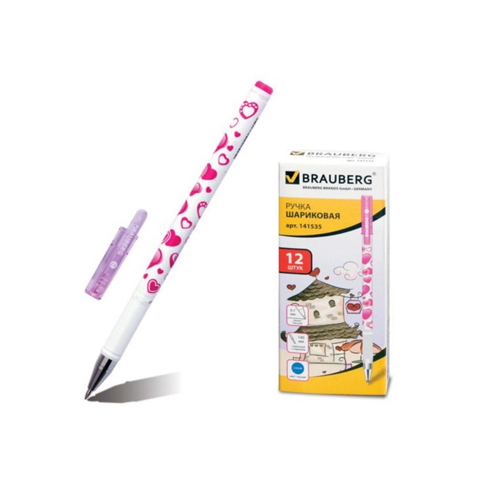 Ручка шариковая BRAUBERG "Сердечки", корп.с печатью, стержень синий 0,7мм 141535