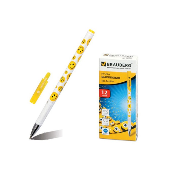 Ручка шариковая BRAUBERG "Смайлики", корп.с печатью, стержень синий 0,7мм 141534