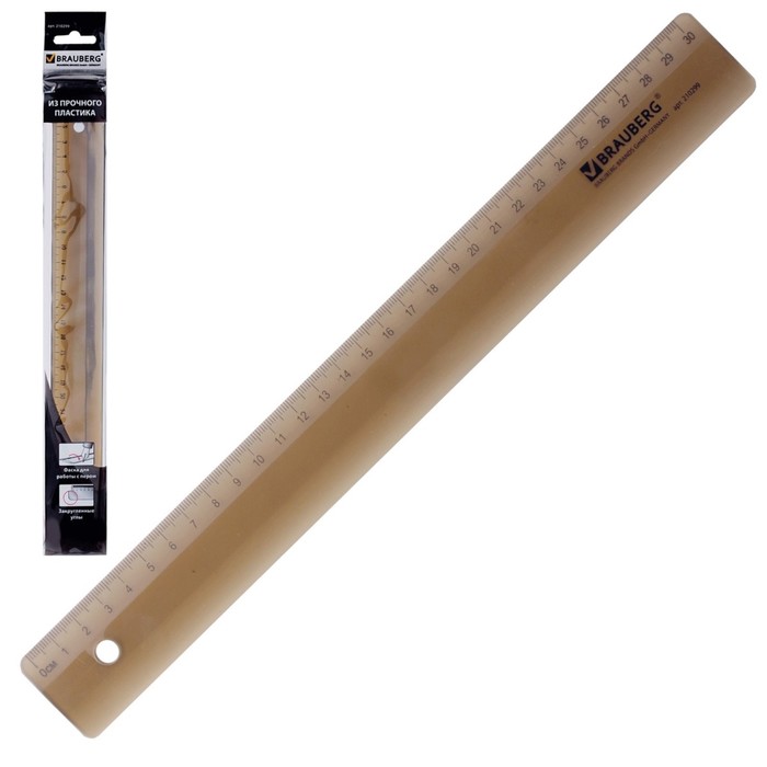 Линейка 30 см BRAUBERG, тонированный пластик, прозрачная