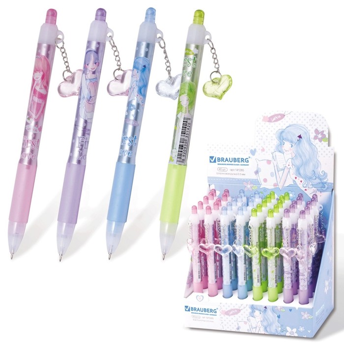 Ручка шариковая автомат BRAUBERG "First Love", с подвеской, синие чернила 141285