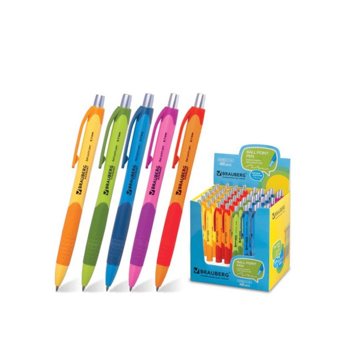 Ручка шариковая автомат BRAUBERG "Juicy", рез.упор, 0,7мм, синие чернила 141546