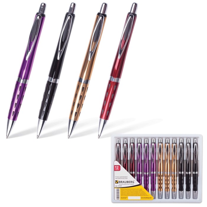 Ручка шариковая BRAUBERG "Bond", с серебр.деталями, стержень синий 1мм 141427