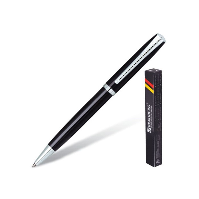Ручка шариковая BRAUBERG "Cayman Black", с серебр.деталями, стержень синий 141410