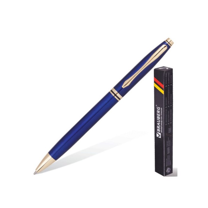 Ручка шариковая BRAUBERG "De luxe Blue", с золот.деталями, стержень синий 141412