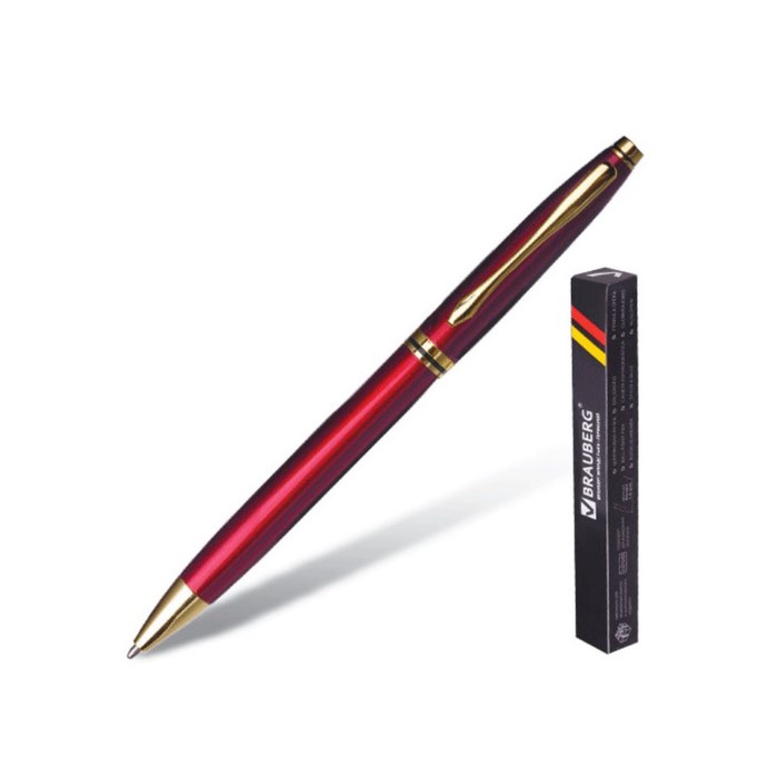 Ручка шариковая BRAUBERG "De luxe Red", с золот.деталями, стержень синий 141413