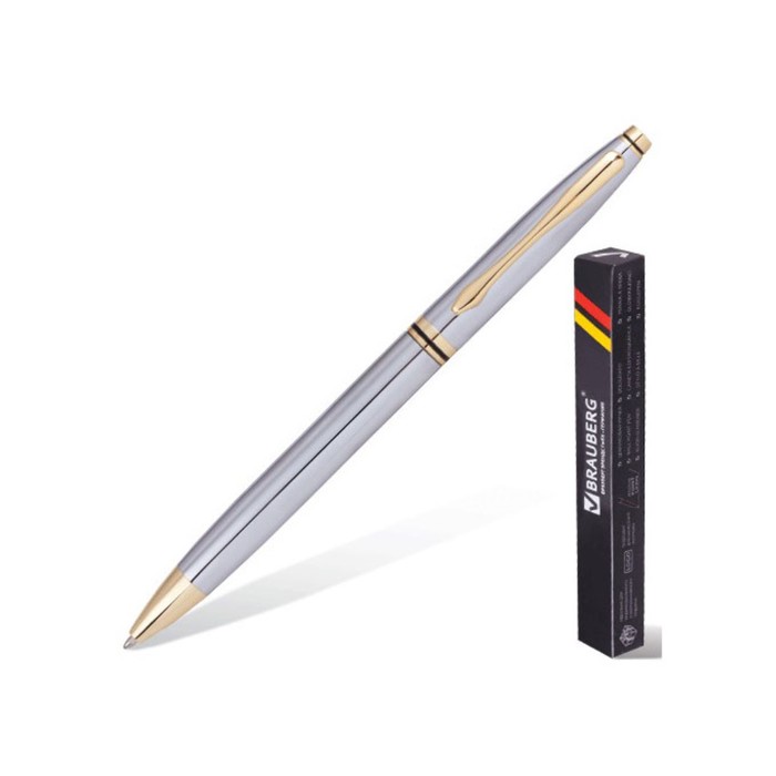 Ручка шариковая BRAUBERG "De luxe Silver", с золот.деталями, стержень синий 141414