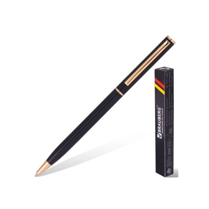 Ручка шариковая BRAUBERG "Slim Black ", с золот. деталями, стержень синий 141402