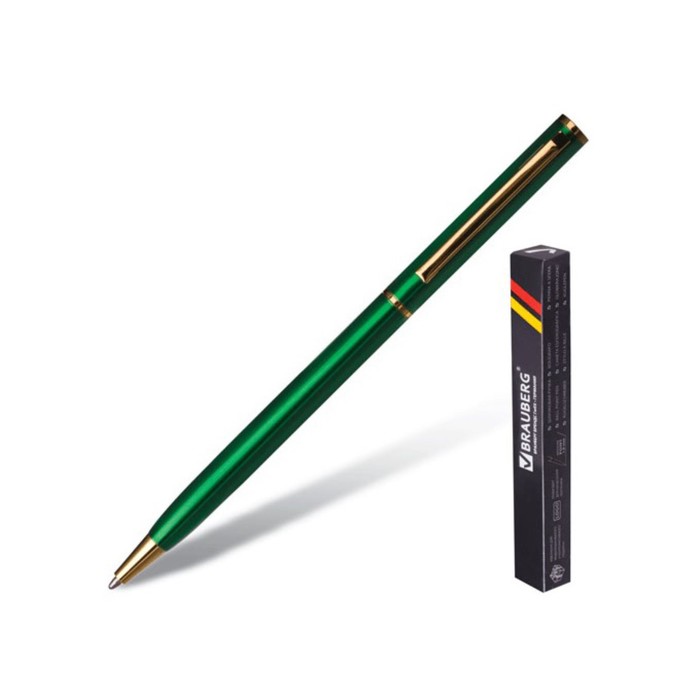 Ручка шариковая BRAUBERG "Slim Green", с золот. деталями, стержень синий 141404