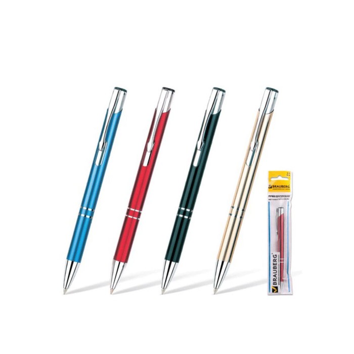 Ручка шариковая BRAUBERG "Win", с серебр. деталями, стержень синий 1мм 141434