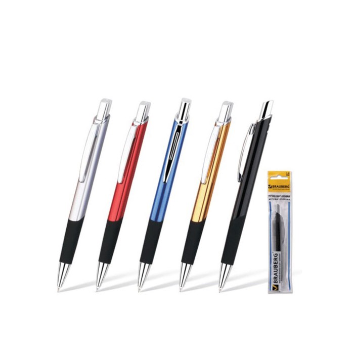 Ручка шариковая BRAUBERG "Express", рез.упор, с серебр. деталями, стерж. синий 1мм 141435