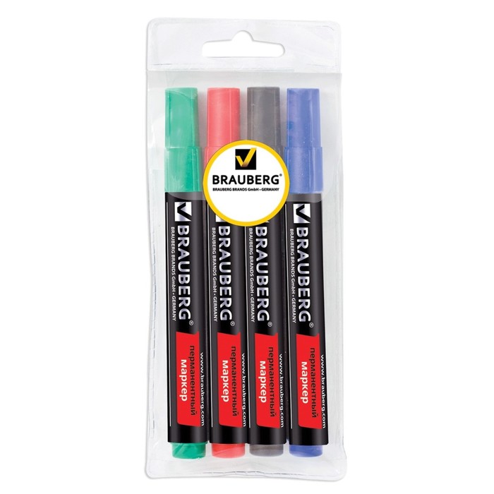 Набор маркеров перманентных 4 цвета 1-5.0мм BRAUBERG Contract, клиновидный
