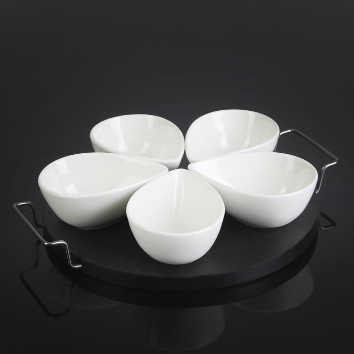 Набор салатников 90 мл "Инь Янь.Лепестки", 5 шт, на деревянной подставке