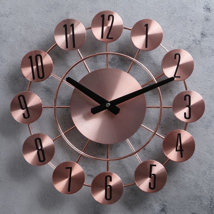 Часы настенные, цифры в кружочках, медные, d=35 см