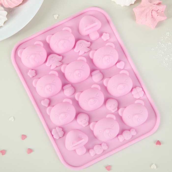 Форма для льда и шоколада, 26 ячеек, 18,5х14х1,5 см "Мишка", цвета МИКС