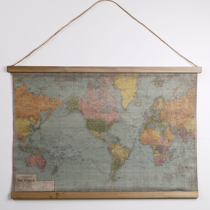 Панно подвесное «Карта мира», цветное, прямоугольное, 62х94 см